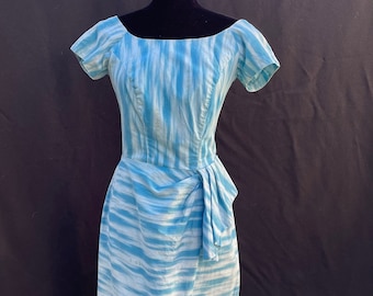 1950s Blue Kona Kai short sleeve w/side sash Hawaiian dress