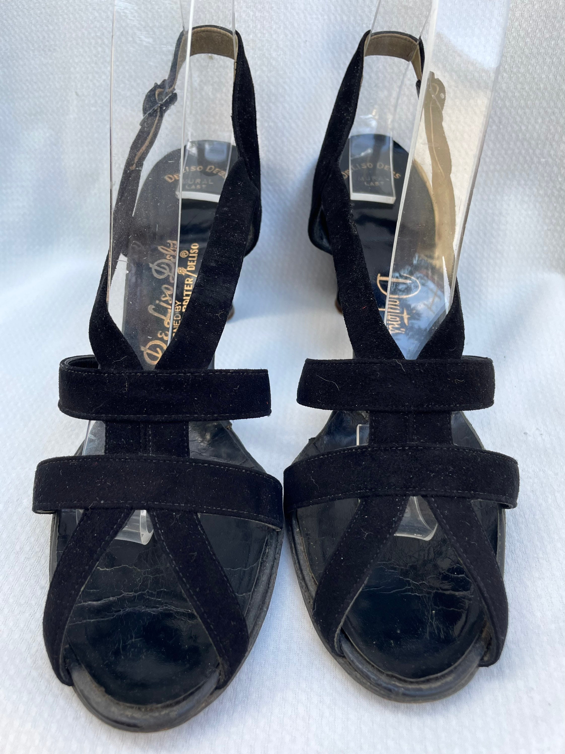 Vintage Deliso Debs 1950s Black Velvet Caged Sling Back Heels - Etsy