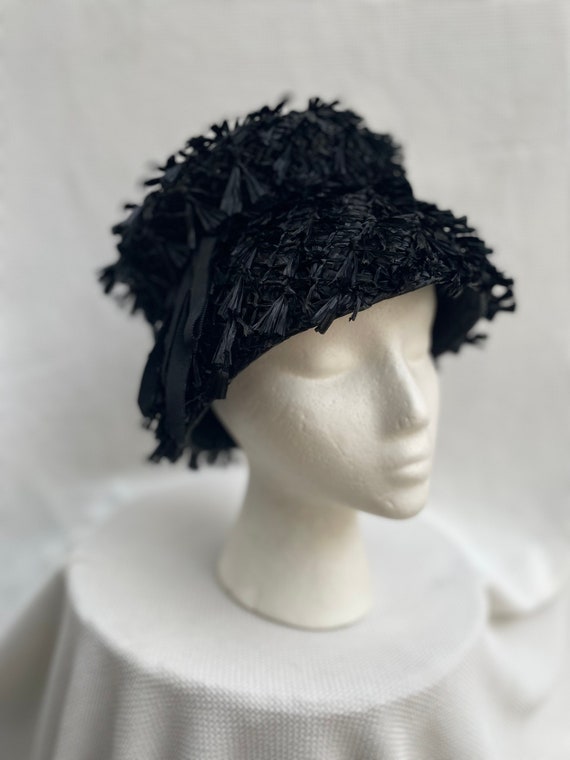 1960s vintage Black Raffia Bucket hat Parkridge ex