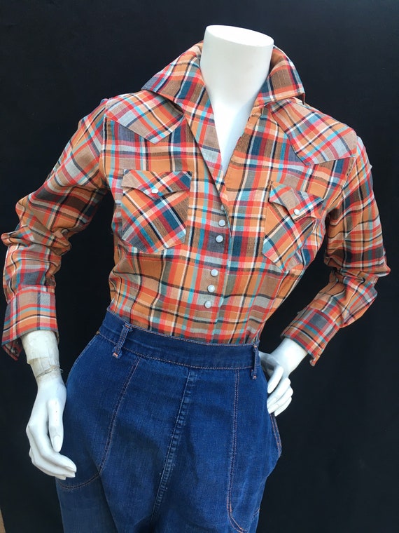 Vintage 1940s 1950s Western Plaid shirt/Blouse MIN
