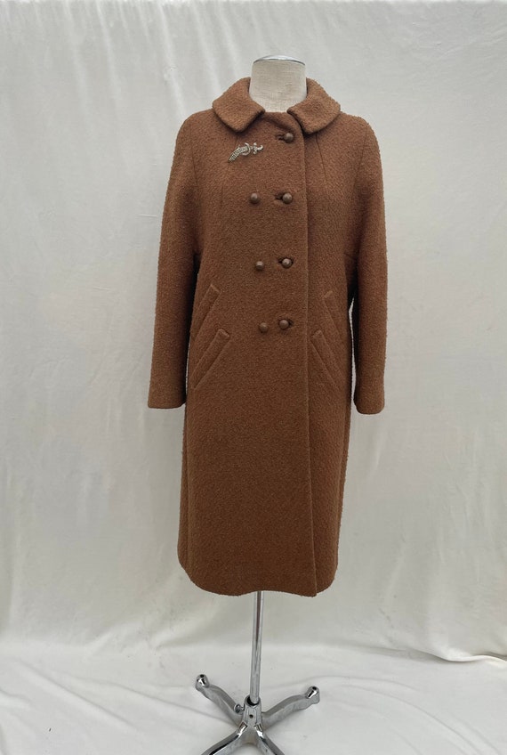 1950s Boucle brown double pocket evening coat