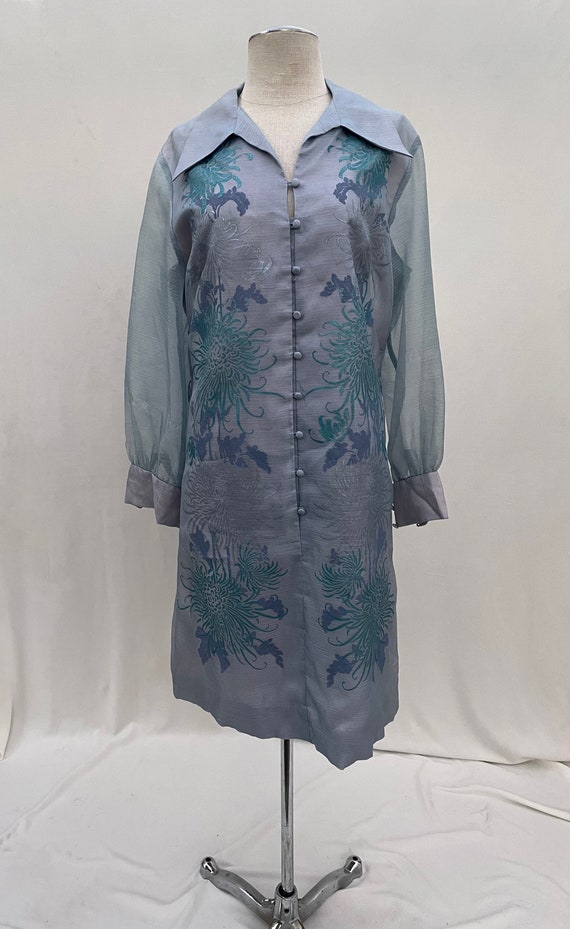 Vintage 1960s Alfred Shaheen silk floral long slee