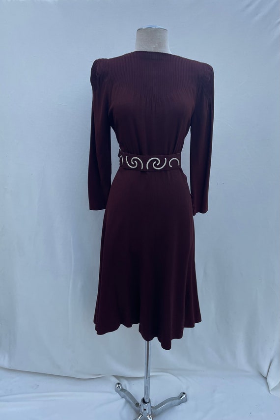 Vintage 1940s Mahogany Brown Rayon Crepe Dress