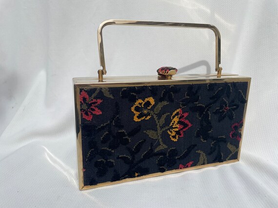 Vintage 1950s gold frame multi color floral embro… - image 3