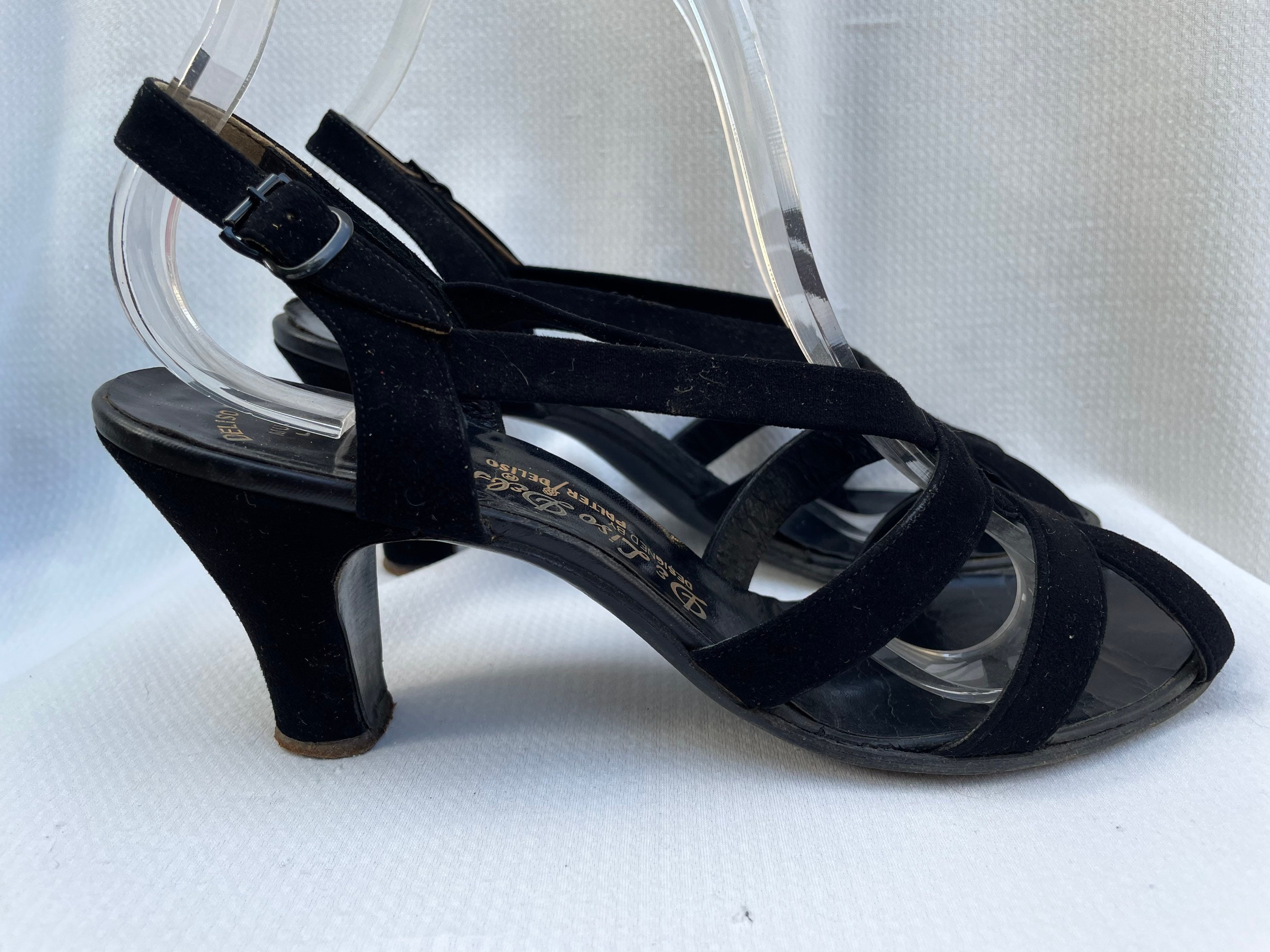 Vintage Deliso Debs 1950s Black Velvet Caged Sling Back Heels - Etsy