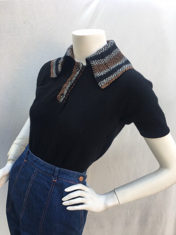 Vintage JD 1950s 50s Black short sleeve cashmere p