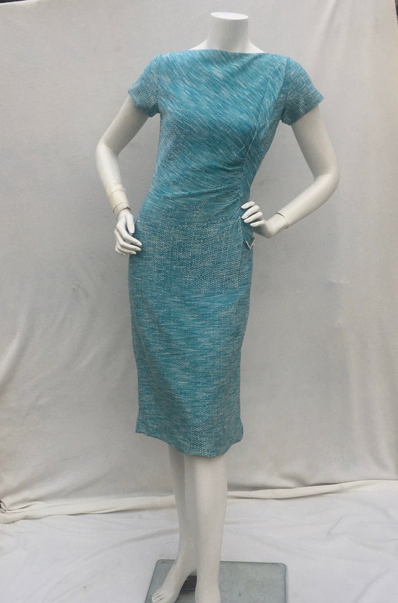 1950s 50s Chromespun Lurex Turquoise rhinestone co
