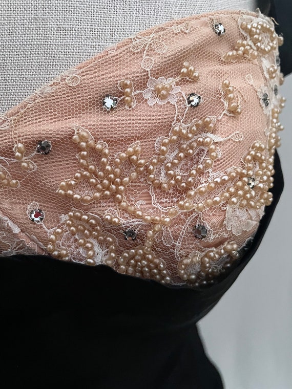 Vintage designer 1950s pink lace rhinestone petal… - image 4