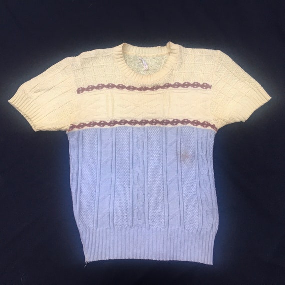 Vintage Campus 1950s 50s yellow blue cable knit pu