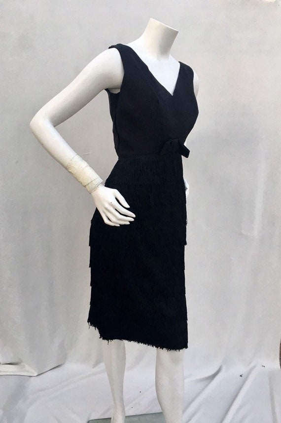 Vintage 1950s 50s Black fringe skirt wiggle cockta