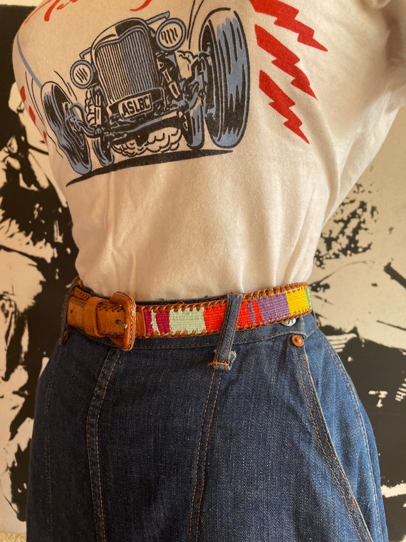 Vintage western woven color fabric leather belt