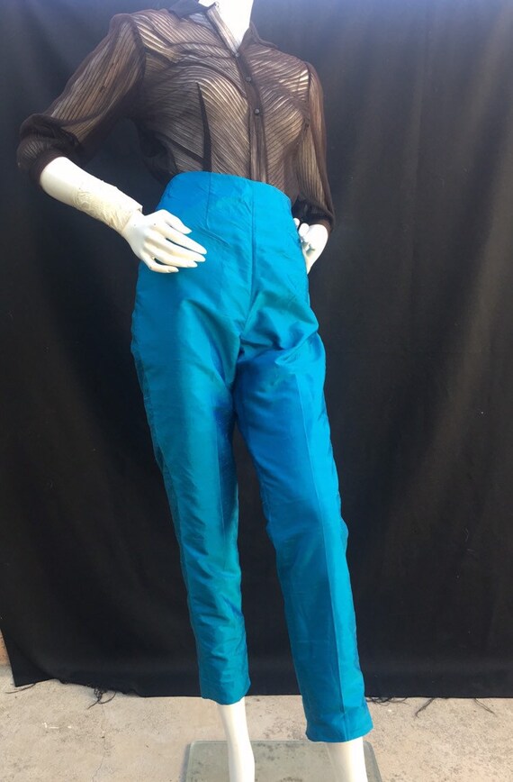 Vintage 1950s 50s blue silk Hawaiian High Waist ca