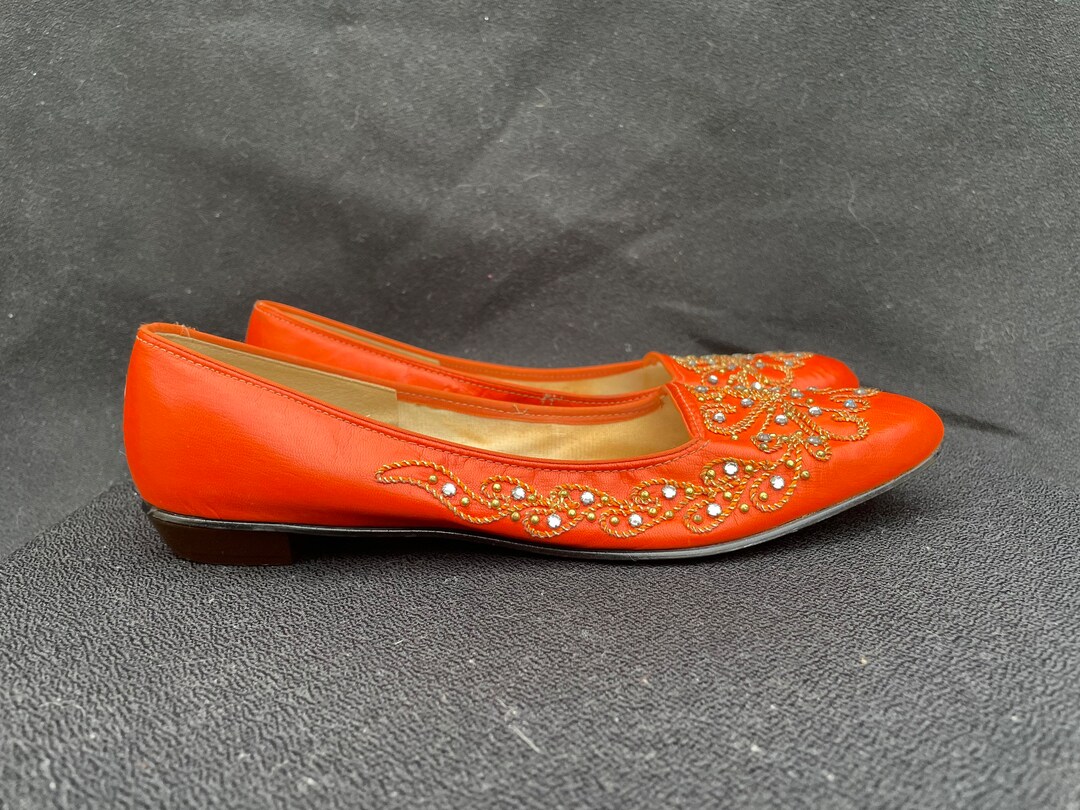 Vintage 1960s Orange Rhinestone Beads Gold Cord Flats - Etsy