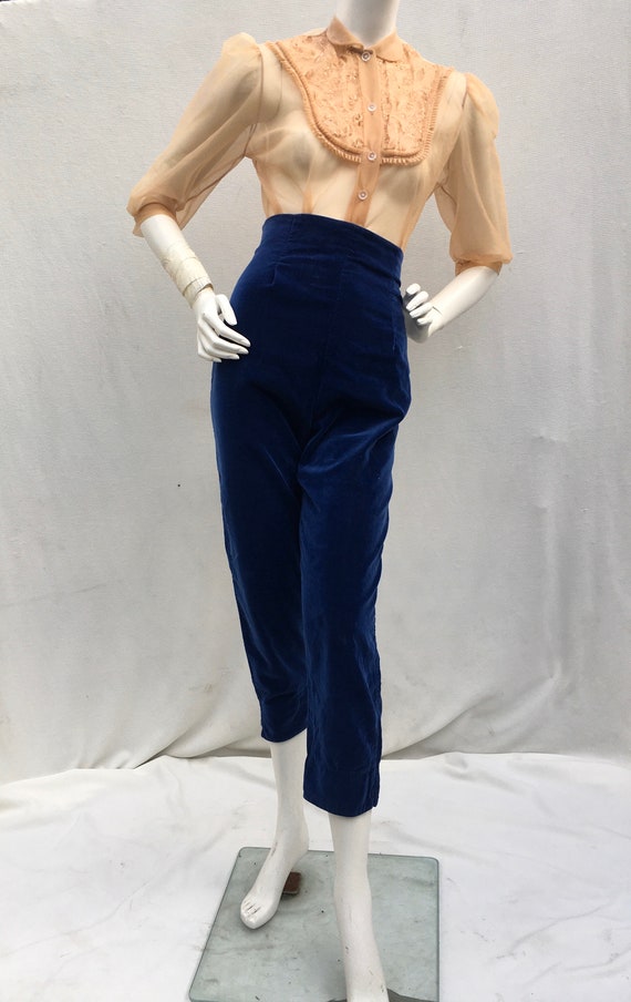 Vintage 1950s 50s Blue Velvet high waist cigarette
