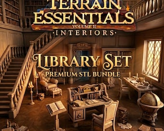 Fantasy Library Interior Terrain STL Bundle (3D Printable)