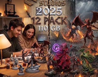 Fantasy Miniatures STL Collection | 2025 | 12-Pack RPG Figures, Bosses, Terrain (Digital Download)