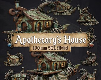 Fantasy Apothecary House STL Model: Overgrown Medieval Terrain Diorama (Digital Download)
