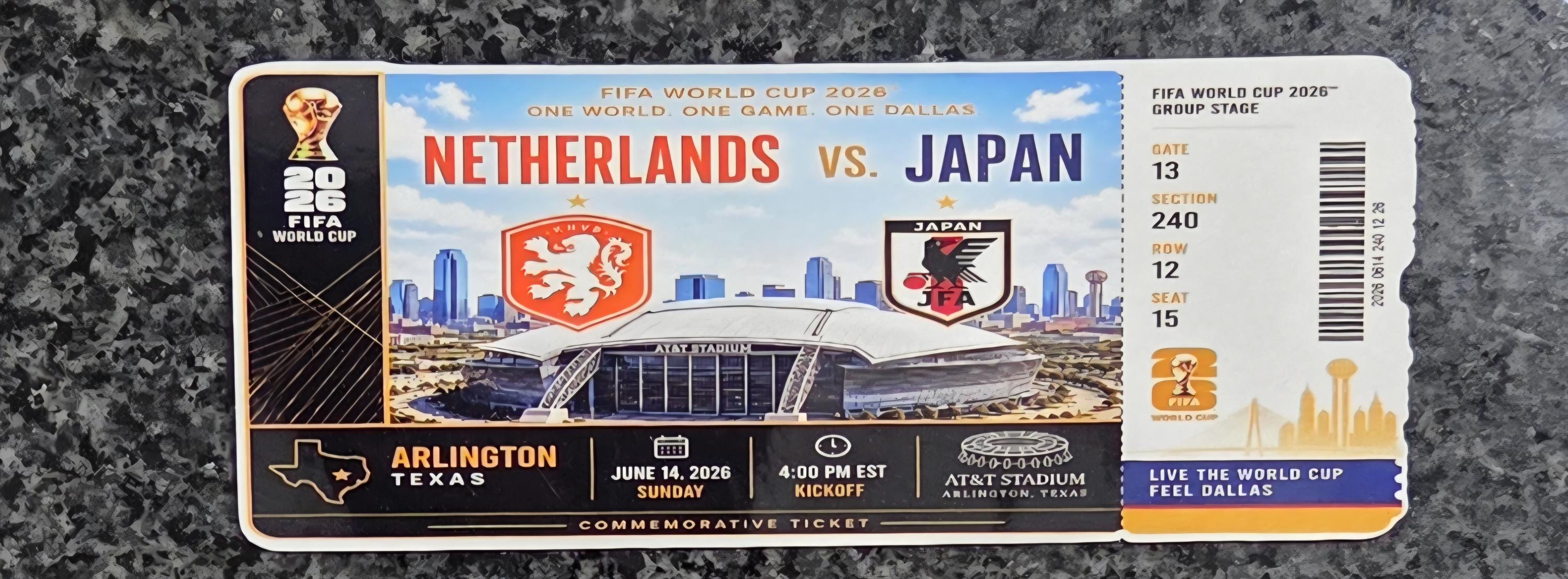 2026 FIFA World Cup Netherlands Vs. Japan Commemorative Ticket