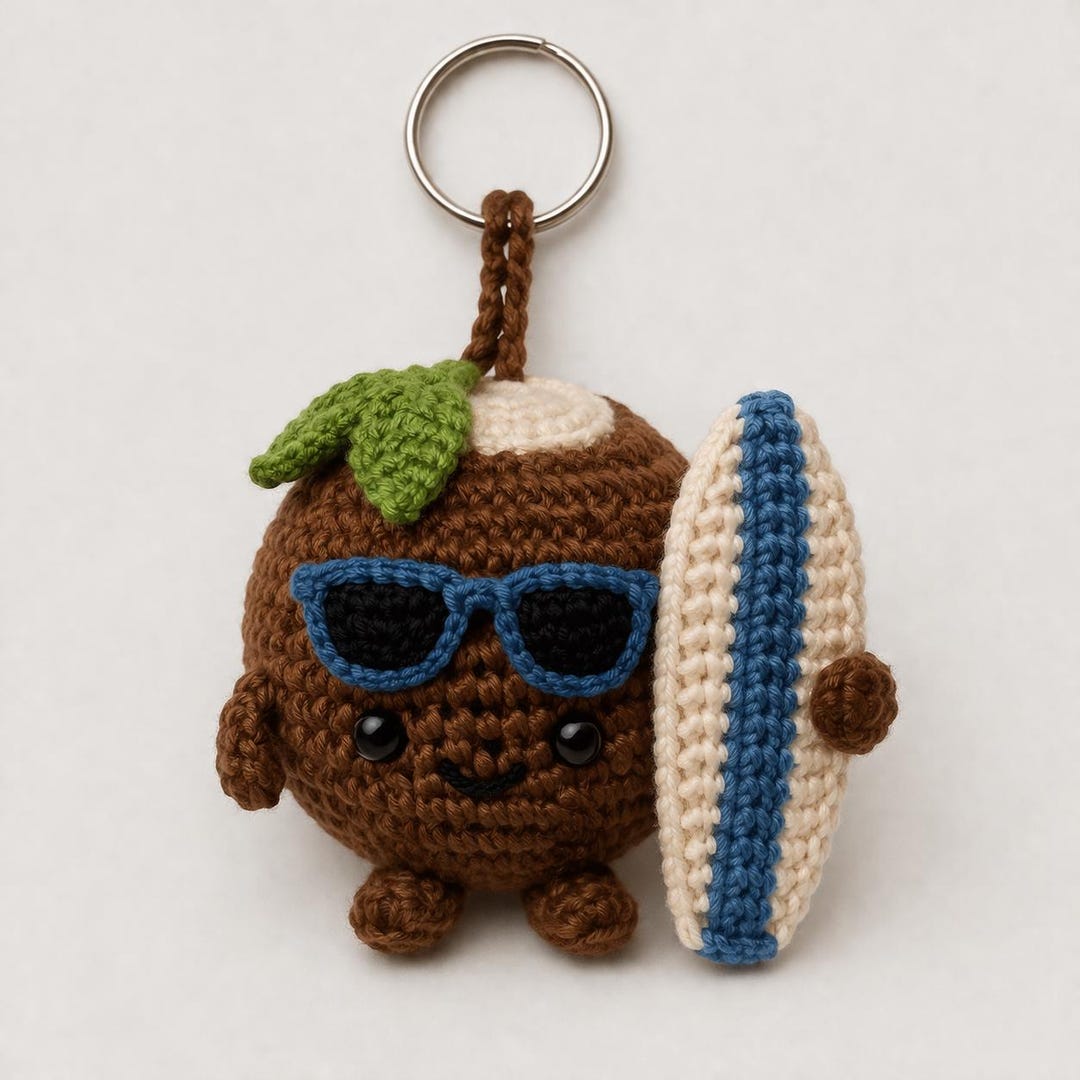 Tropical Coconut Surfer With Surfboard Bag Charm - Beach Inspired ...
