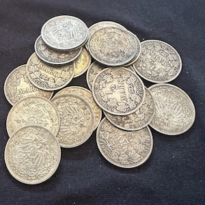 Due (2) monete dell'Impero tedesco Deutsche Reich 1/2 (mezzo) marchio in argento al 90% (.90)