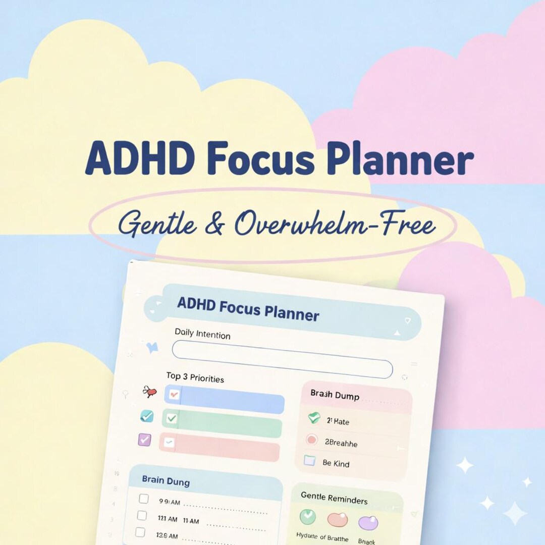 ADHD Focus Planner Printable PDF for Adults Gentle Daily Planner ...