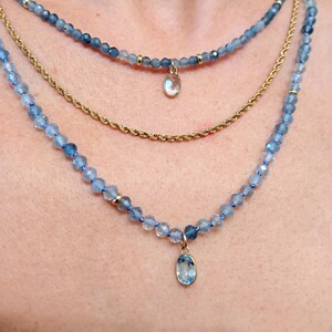 Aquamarine necklace || dainty || custom length || 14k gold clasp || layering necklace || artisan || gift for her || March birthstone