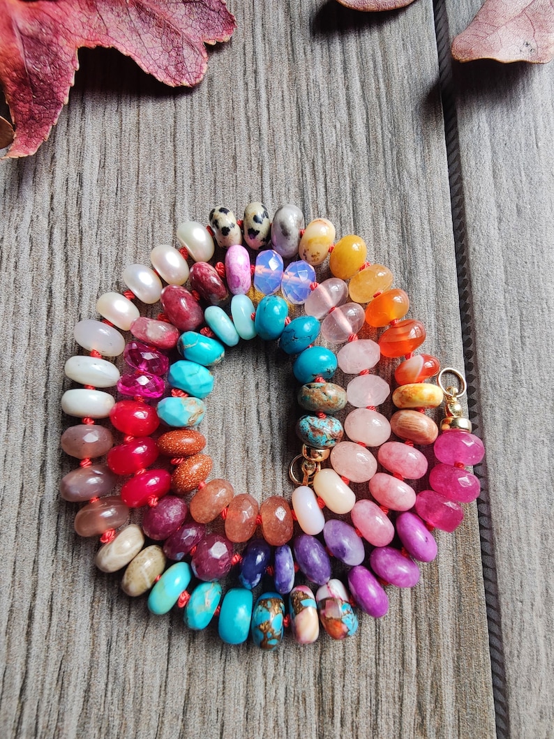 Colorful Rainbow Gemstone Candy Necklace 8mm Gemstones 14k Etsy
