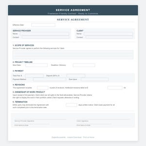 Modèle de contrat de service pour pigiste PDF | Téléchargement instantané | Contrat d'indépendant | Contrat client