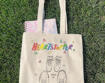 Heartstopper Tote Bag, LGBTQ Romantik Canvas Tote, Bücherwurm Geschenk, süße Pride Tasche, Paar Zitat Tote, Taschen