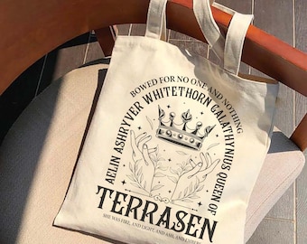 Queen of Terrasen Tote Bag, Thron aus Glas inspiriert Canvas Tote, Fantasy Reader Geschenk, Bücherwurm Alltags-Tasche