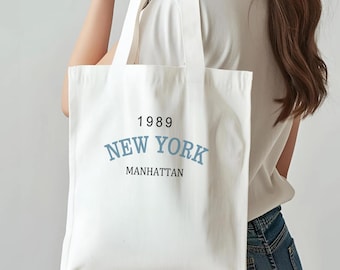 Borsa tote Manhattan NY, borsa tote in tela New York City, borsa shopper da viaggio urbana, borsa tote minimalista per tutti i giorni a New York
