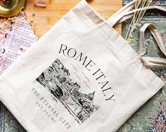 Borsa tote romana italiana, borsa tote vintage in tela mediterranea, borsa estetica estiva europea, borsa tote Dolce Vita Everyday