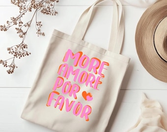 Borsa tote More Amore Por Favor, borsa tote in tela estiva italiana, borsa romantica estetica mediterranea, graziosa borsa shopper per tutti i giorni