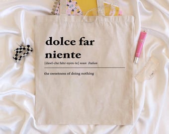 Dolce Far Niente Pattern Tote Bag, Italian Summer Canvas Tote, Mediterranean Aesthetic Shopper, Coastal Everyday Bag