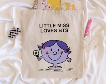 Borsa tote Little Miss B.T.S, graziosa borsa tote in tela Kpop, borsa per tutti i giorni per fan Army, borsa shopper per concerti K-pop