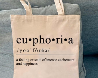 Borsa tote Euphoria, borsa tote in tela dallo stile indie, borsa trendy con citazione per tutti i giorni, borsa a tracolla minimalista e carina