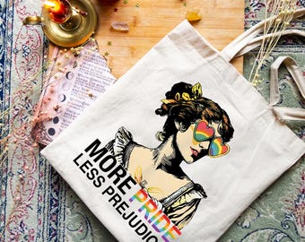 More Pride Less Prejudice Tote Bag Rainbow Canvas Bag LGBT Pride Tote Feminist Pride Bag Queer Shopping Bag Eco Friendly Cotton Grocery Tote