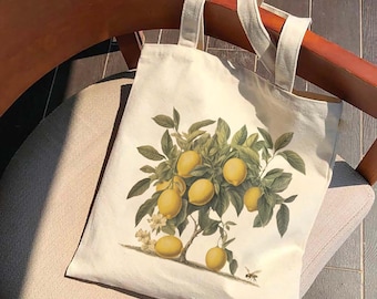 Bellissima borsa tote con motivo a limoni, borsa shopping in tela in stile mediterraneo, borsa per mercati estivi italiani, borsa da giorno in stile costiero