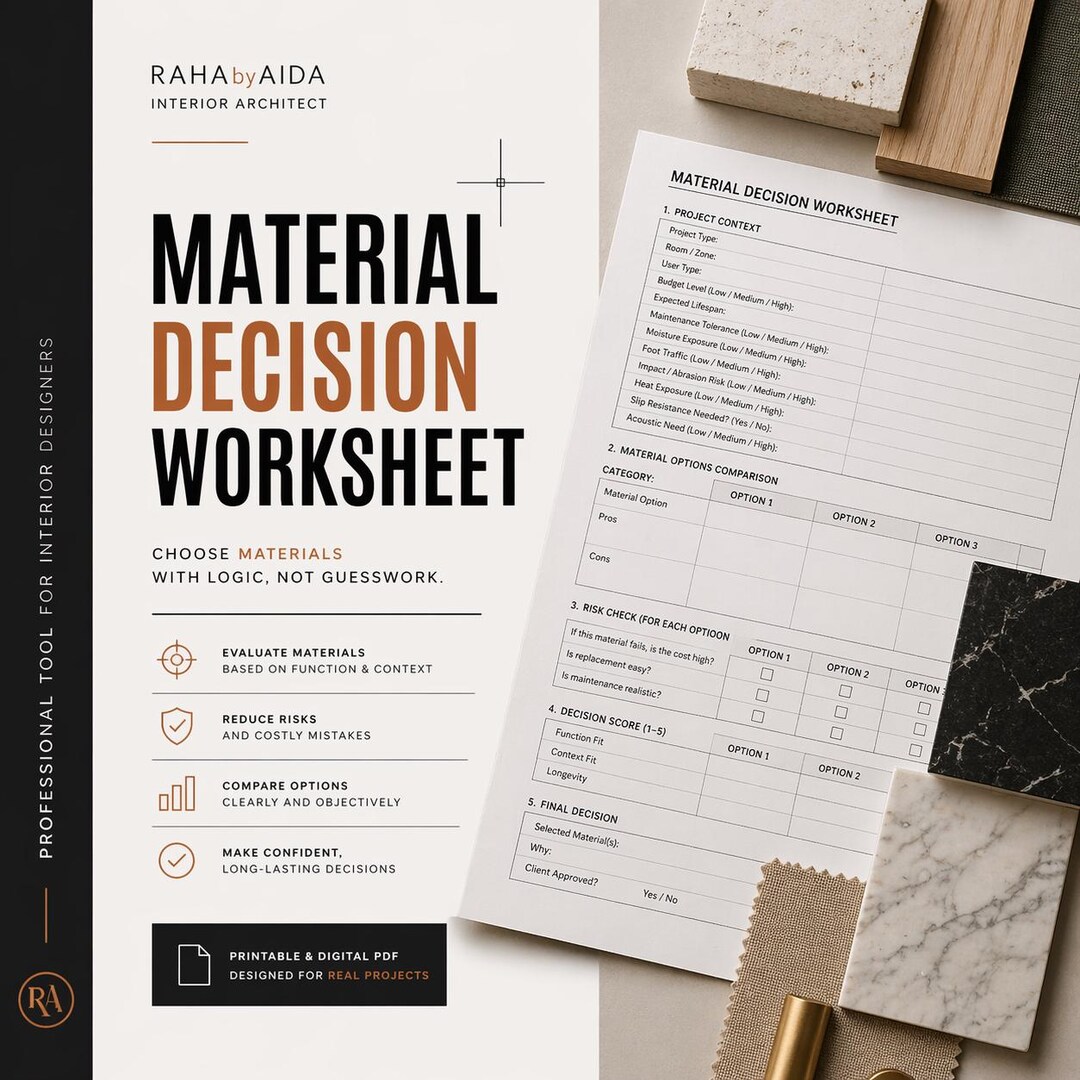 Material Decision Worksheet | Interior Design Material Selection Tool ...