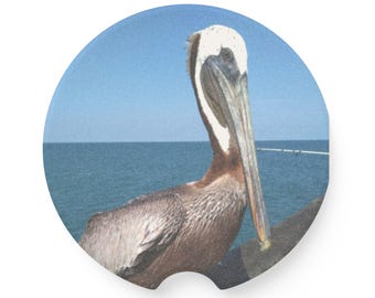 Pelican Beach Soapstone Car Coaster | Coastal Bird Drink Holder (2.6")