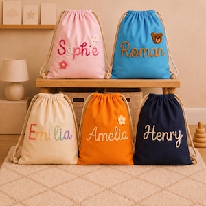 Personalized Drawstring Backpack Bag, Custom Canvas Cinch Sack for Kids, Toddler Daycare Bag, Back to School Gift with Name