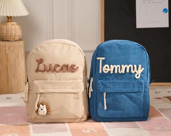 Personalized Corduroy Backpack Custom Name Toddler Preschool Kids School Bag Back to School Gift for Boy Girl
