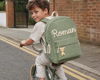 Personalisierter Cord-Rucksack mit individuellem Namen für Kleinkinder, Vorschulkinder – Schultasche, Geschenk zum Schulanfang für Jungen und Mädchen