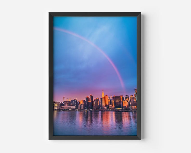 New York City Skyline Wall Art Print Rainbow Over Manhattan Empire ...