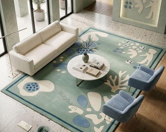 Modern Abstract Wool Area Rug | Handmade Wool Carpet | Living Room Statement Rug | Contemporary Minimal Decor| 8x10