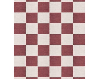 Kilim Red and White Checkered Rug, Handwoven Wool Area Rug, Modern Checkerboard Carpet for Living Room, Minimalist Scandi Decor 8x10