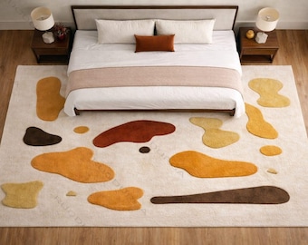 Handmade Abstract Wool Area Rug, Neutral Color, Tufted 8x10