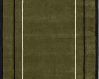 Olive Green Geometric Border Rug | Handmade Wool Rug | Living Room Area Carpet | Modern Minimal Scandinavian Decor| Nordic knots 8x10