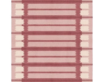Scandinavian Pink, Rust & Cream Geometric Wool Flatweave Handwoven Modern Runner Nordic 8x10
