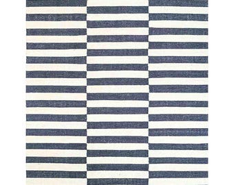 Kilim Handwoven Wool Geometric Area Rug, Scandinavian Flatweave,Nordic knots rug blue white ,checkered pattern Design 12x15 custom size
